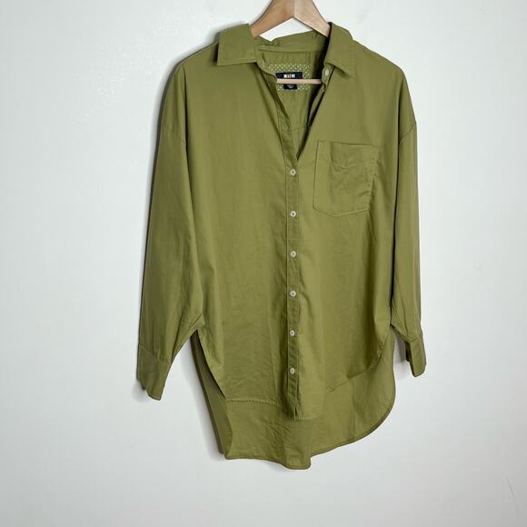 Anthropologie Maeve Women Bennet Button Down Shirt Small Green Side Slits Cotton - Picture 6 of 13
